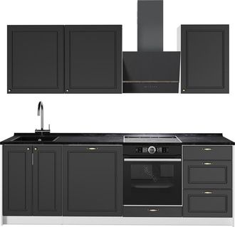 Vicco Mueble De Cocina Fame-line, Antracita-oro Landhaus/blanco, 230 Cm, Et Antracita, Vicco