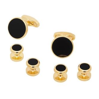 Link Up Classic Round Gold Plated Gemstone Cufflinks And Tuxedo Studs in Black/gold at Nordstrom