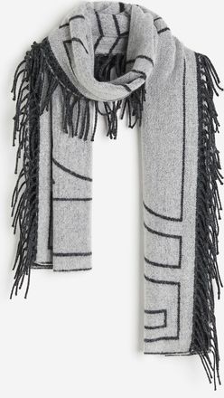 H&M Schal mit Fransen - Dunkelgrau/Weiss Gemustert
