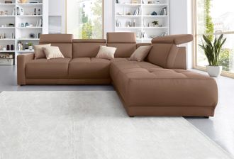Domo Collection Ecksofa »Ava, moderne Sitzheftung mit toller Doppelnaht, komfortabel, L-Form« mit Ottomane, inkl. Federkern, wahlweise mit Kopfteilverstellungen