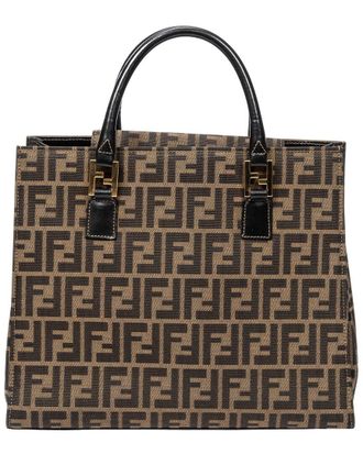 Fendi Fendi Tan & Dark Brown Zucca Canvas Square Tote (Authentic Pre-Loved)