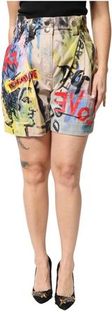 Dolce & Gabbana Graffiti Print High Waist Bermuda Shorts - Dames - Bermuda - Veelkleurig - M - Korte Broeken