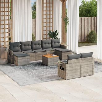 vidaXL Set De Sof&aacute;s De Jard&iacute;n 10 Pzas Con Cojines Rat&aacute;n Sint&eacute;tico Gris Vidaxl