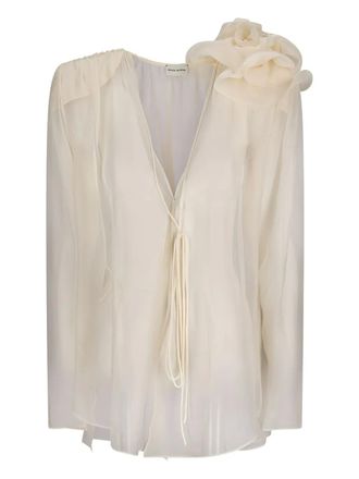 Magda Butrym silk rose-embellished top - Neutrals