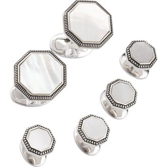 Jan Leslie Octagon Antique Sterling Cufflinks & Studs in White at Nordstrom