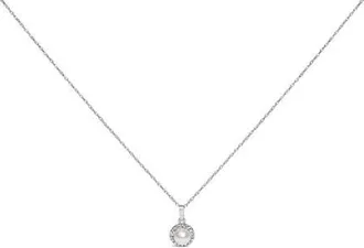 House of Brilliance 10K White Gold 5MM Cultured Pearl and Diamond Accent Halo Pendant Necklace at Nordstrom