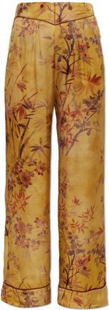 Forte_Forte Broeken, Dames, Geel, S, Broek met Plantenmotief