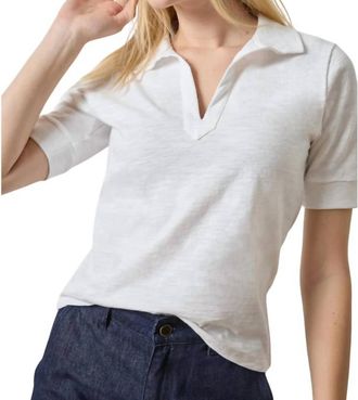 Lilla P Elbow Sleeve Collared Split Neck Shirt In White