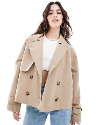 Vero Moda short boxy trench coat in beige-Neutral