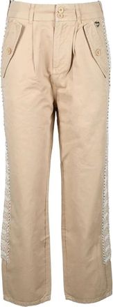 Twinset Straight Trousers, female, Green, M, Women Beige Trousers