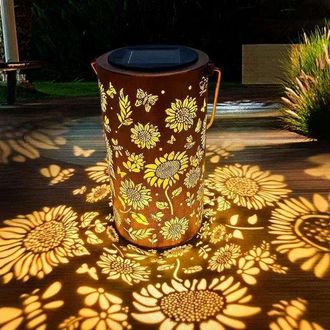 OEM Farol De Jard&iacute;n Met&aacute;lico Con Energ&iacute;a Solar En Forma De Hoja, Resistente Al Agua, L&aacute;mpara Colgante Led Luz Blanca C&aacute;lida, Color Amarillo Girasol