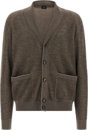 Brioni Brown Knitted Shawl Neck Cardigan