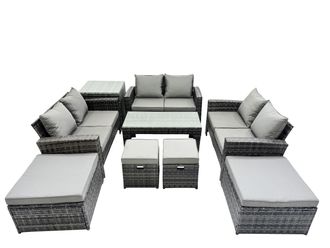 Fimous Outdoor Love Sofa Set &Oblong Coffee Table 4 Stools Side Table in Dark Grey