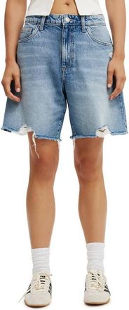 Cotton On Womens Relaxed Denim Short in Saltwater Blue Rip at Nordstrom, Size 10
