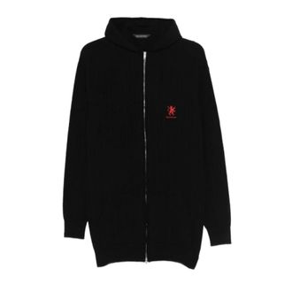 Balenciaga Logo-Embroidered Cable-Knit Hoodie - female - Balenciaga - Cardigans - Black - S - Knitwear