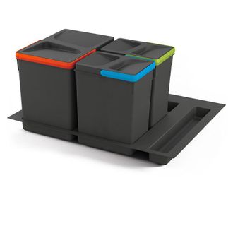 Emuca Emuca Kit De Contenedores De Reciclaje Para Caj&oacute;n De Cocina Con Base Recycle Altura 266mm, 1x15litros, 2x7litros, M&oacute;dulo 600mm, Pl&aacute;stico Gris Antracit