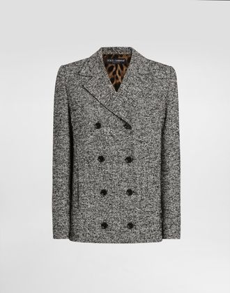 Dolce & Gabbana Short Double-breasted Coat In Dotted Wool Blend - Woman Coats And Jackets Multicolor 40