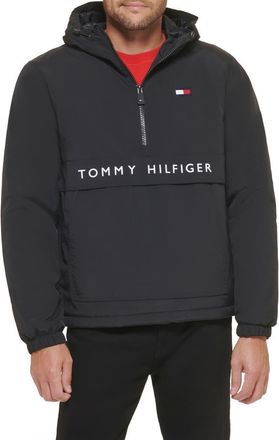 Tommy Hilfiger Water Resistant Hooded Fleece Lined Anorak Jacket in Black at Nordstrom Rack, Size X-Large