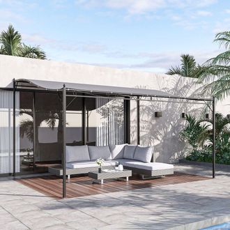 OUTSUNNY 4 x 3 m Canopy Metal Wall Gazebo Awning Garden Marquee Shelter Door Porch in Grey