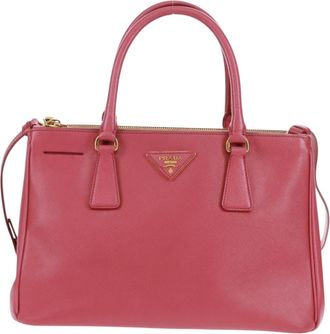 Prada Double Zip Lux Tote Saffiano Leather Pink Leather Handbag (Pre-Owned)