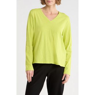 Eileen Fisher V-Neck Easy Organic Cotton T-Shirt in Chartreuse at Nordstrom Rack, Size Xx-Small