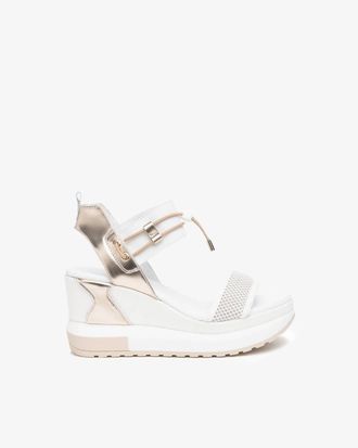 Nero Giardini Womens Platform Wedge Sandals In Metallic/white