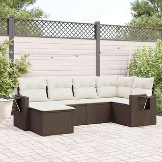 vidaXL Vidaxl - Set Sof&aacute;s De Jard&iacute;n 6 Piezas Y Cojines Rat&aacute;n Sint&eacute;tico Marr&oacute;n