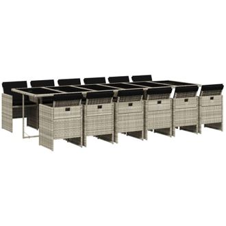 vidaXL Set Comedor Jard&iacute;n Y Cojines 13 Pzas Rat&aacute;n Sint&eacute;tico Gris Claro Vidaxl