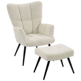 HOMCOM Homcom Poltrona Con Poggiapiedi In Tessuto Teddy Con Schienale Alto, Beige
