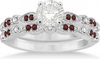Allurez Marquise and Dot Garnet & Diamond Bridal Set 14k White Gold (0.49ct)