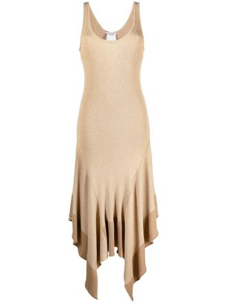 Stella McCartney rib-knit handkerchief-hem dress - women - Cotton - 36 - Neutrals