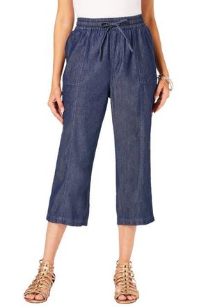 Roaman's Plus Size Chambray Wide Leg Capri Pant in Medium Wash at Nordstrom, Size 26