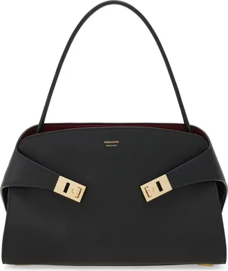 Ferragamo Black Hug Sh S Smooth Leather Handbag