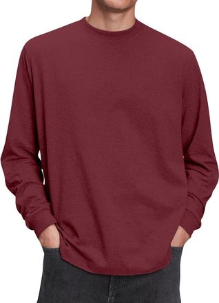 Generic Long Sleeve T Shirt Mens Cotton Loose Fit Plain Crew Neck Tshirt Breathable Cool Workout Running Basic Pullover Tee Clothes, Red, XXL