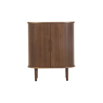 Miliboo Buf&eacute; Vintage Alto Con Puertas Correderas De Madera Oscura Nogal L70 Cm Epic