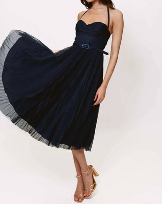 Hutch Rumor Twist Front Tulle Midi Dress In Navy