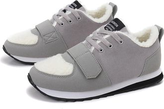 Generic Womens Winter Snow Booties Slip-Resistant Fleece Lined Ankle Boots Casual Athletic Outdoor Shoes With Lace-Up Sneakers(Gray,4.5 UK)