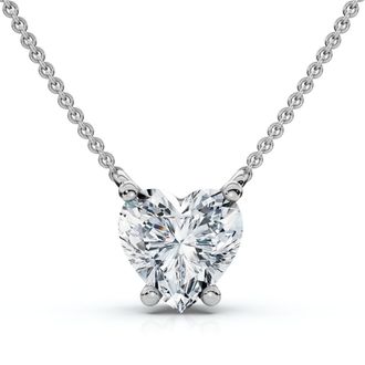 Pompeii3 Certified 3Ct Heart Solitaire Diamond Pendant Necklace 14k Gold Lab Grown