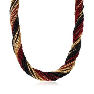 Ross-Simons Italian Red, Black and Gold Murano Glass Bead Torsade Necklace in 18kt Gold Over Sterling