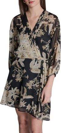 BCBGeneration Floral Smocked Chiffon Minidress in Black Multi at Nordstrom, Size 10