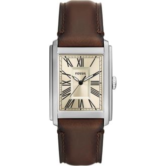 Fossil Carraway Leather Strap Watch, 30mm in Brown/Silver at Nordstrom