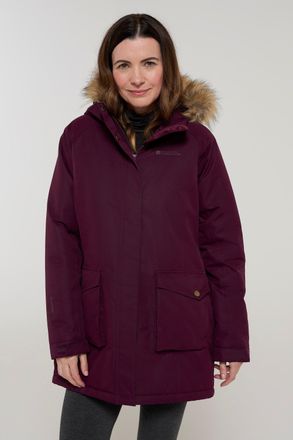 Mountain Warehouse Tarka Womens Long Jacket Waterproof Winter Warm Padded Coat Burgundy - Size 14 UK