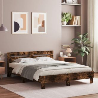 vidaXL Vidaxl - Estructura De Cama Cabecero Y Luces Led Roble Ahumado 150x200cm