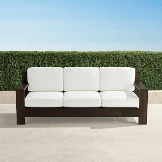 Frontgate St. Kitts Sofa with Cushions in Kona Teak - Standard, Vista Boucle Alabaster - Frontgate