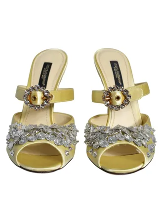 Dolce & Gabbana Yellow Mary Janes Satin Crystal Sandals Womens Shoes