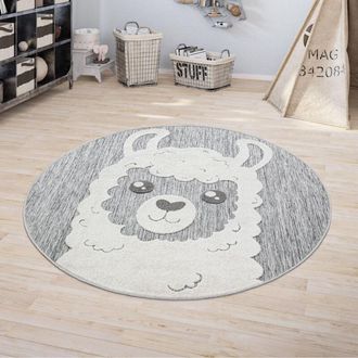 Paco Home Paco Home - Alfombra Infantil Juegos Cuarto Infantil Redonda Chicos Chicas 3d Llama Gris &Oslash; 200 Cm Redondo
