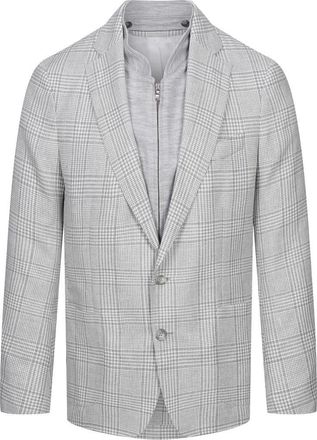Emanuel Berg Grey Glen Check Knit Linen & Cotton Blend Sport Coat with Removable Zip Bib in Medium Grey at Nordstrom, Size 46