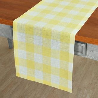 Solino Home Linen Table Runner for Dining Table, Holiday and Everyday Table Decor - Buffalo Check in Yellow And White at Nordstrom, Size Xx-Small