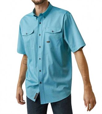 Ariat Mens Rebar Made Tough Venttek Durastretch Work Shirt In Caribbean Blue