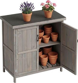 Relaxdays Relaxdays Armario De Jard&iacute;n De Madera Gris, Techo Abatible, Resistente, Balda Extra&iacute;ble, 88x75x44 Cm, Caseta